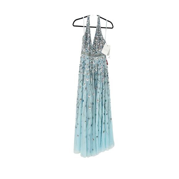 Mac Duggal Women's Floral Embellished Halter Backless A Line Gown Size 10 NWT - Picture 6 of 11